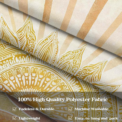 Leeisysme Boho Sun Tapestry, Abstract Retro 70s Mountain Wall Art, Vintage Sunrise Tapestries for Bedroom Living Room Dorm Decor, Gold Yellow 36x48 inches
