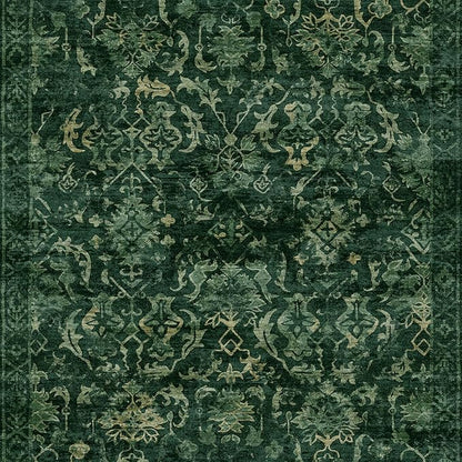 Dark Green 2x4 Runner Rug for Hallways Bed Side Kitchen, Boho Washable Distressed Low-Pile Floor Entryway Long Bathroom Mat, Non-Slip Laundry Room Washstand Front Carpet Green 24x48 Inch