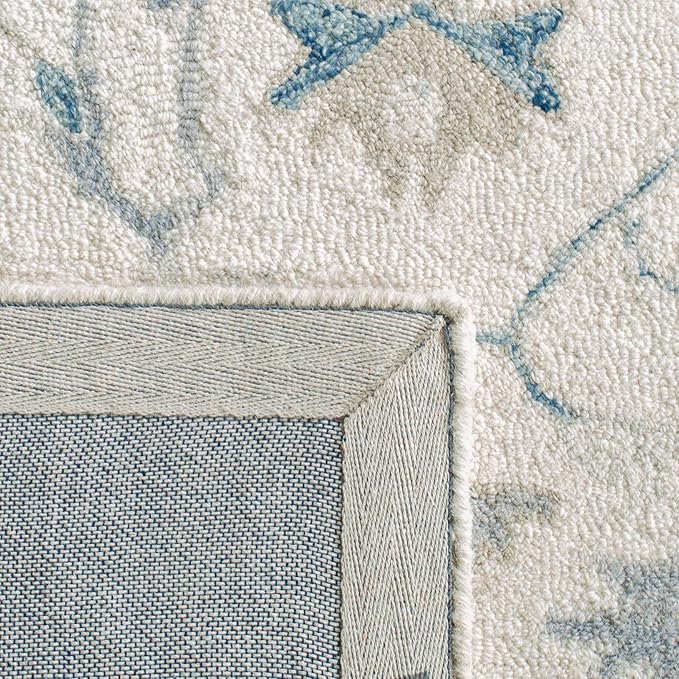 SAFAVIEH Micro-Loop Collection 3' x 5' IvoryNavy MLP503L Handmade Shabby Chic Medallion Premium Wool Entryway Living Room Foyer Bedroom Accent Rug