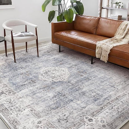CHAMPLANT Washable Area Rug 8'x10' Retro Boho Design Non-Shedding Non-Slip Easy Care Ideal for High Traffic Areas in Living Room Bedroom Office Coffee Table Kitchen Large Carpet