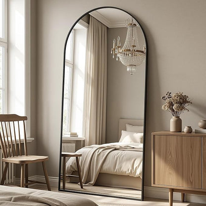 Antok Full Length Floor Mirror Arched Standing Mirror with Aluminum Frame - Freestanding Wall Mount Leaning Body Mirror for Bedroom Living Room Entryway, 76" L x 34" W, Black