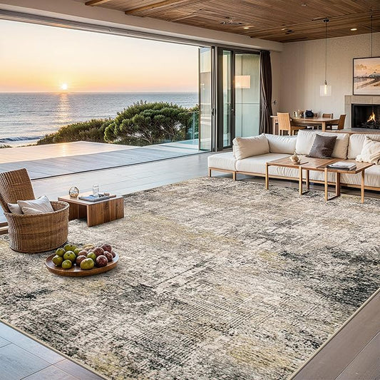 6x9 Area Rugs for Living Room - Washable Rug Modern Abstract Soft Large Neutral Non-Slip Carpet Indoor Floor Thin Carpets for Bedroom Dining Room Farmhouse Nursery Home Office Brown Black Grey