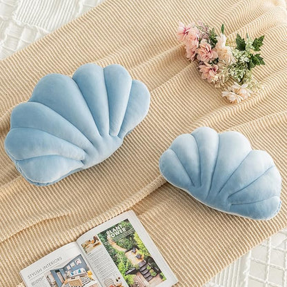 Shell Pillow, Shell Shaped Decorative Throw Pillows with Velet for Couch Bed, Cute Seashell Beachy Room Decor Aesthetic Throw Pillows for Bedroom Living Room(13x10 Inches, Dusty Blue)