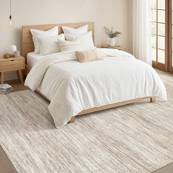 Nakagishi 9x12 Area Rugs Living Room: Washable Large Vintage Rug Neutral Non-Slip Soft Stain Resistant Indoor Carpet for Bedroom Nursery Dining Room Office Playroom - Brown-01