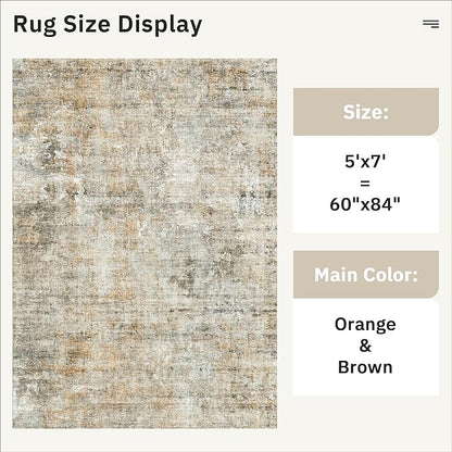 Soalmost Abstract Rug 5x7 Machine Washable Area Indoor Orange Low Pile Non-Slip Foldable Thin Accent Rugs for Bedroom Living Room Dining Room