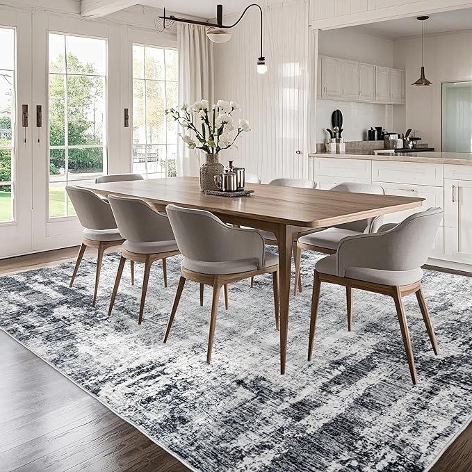 Washable 10x14 Area Rug: Modern Large Rugs for Living Room Dining Room Bedroom Office Indoor - Non-Slip Carpet Home Decor - 10x14 Black Grey