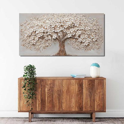 Canvas Wall Art Decor Prints Modern Botanical Wall Art Pictures for Living Room Canvas Art Wall Decor Tree of Life Wall Art Decor White Flower Wall Art Prints Artwork for Walls Bedroom Office Decor 20" X 40"