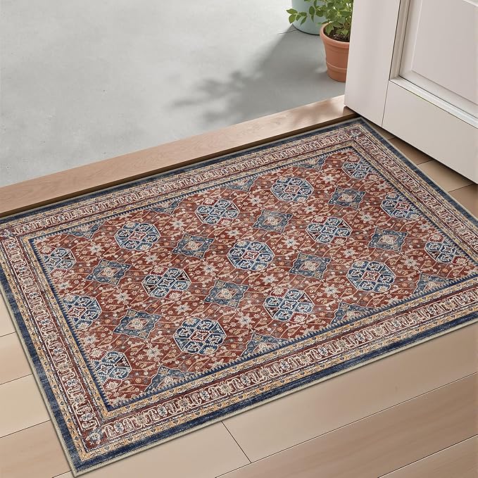 LUMI 1'5" x 2'6" Indoor Door Mat, Washable Low Pile Entry Rug with Non-Slip Rubber Backing, Durable Welcome Mat for Entryway, Hallway, Patio, or Porch