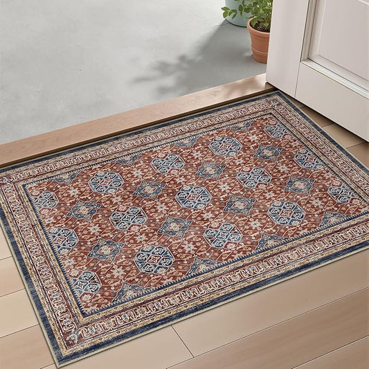 LUMI 1'5" x 2'6" Indoor Door Mat, Washable Low Pile Entry Rug with Non-Slip Rubber Backing, Durable Welcome Mat for Entryway, Hallway, Patio, or Porch