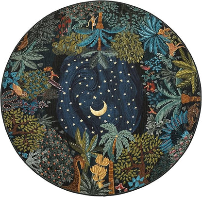 GarveeHome Round Area Rugs 8ft for Living Room, Large Green Jungle Washable Circle Rug Soft Non Slip Forest Animal Print Floor Mat Tiger Carpet Indoor Thin Rug for Bedroom Dining Room Playroom Nursery