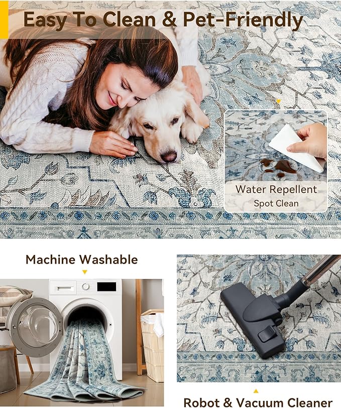 RELEANY Area Rugs 2'6"x5' Runner Rug Non Slip Washable for Kitchen Hallway Bedroom Beside Laundry Room Bathroom Rug, Floor Carpet, Light Blue Navy Beige Gray White