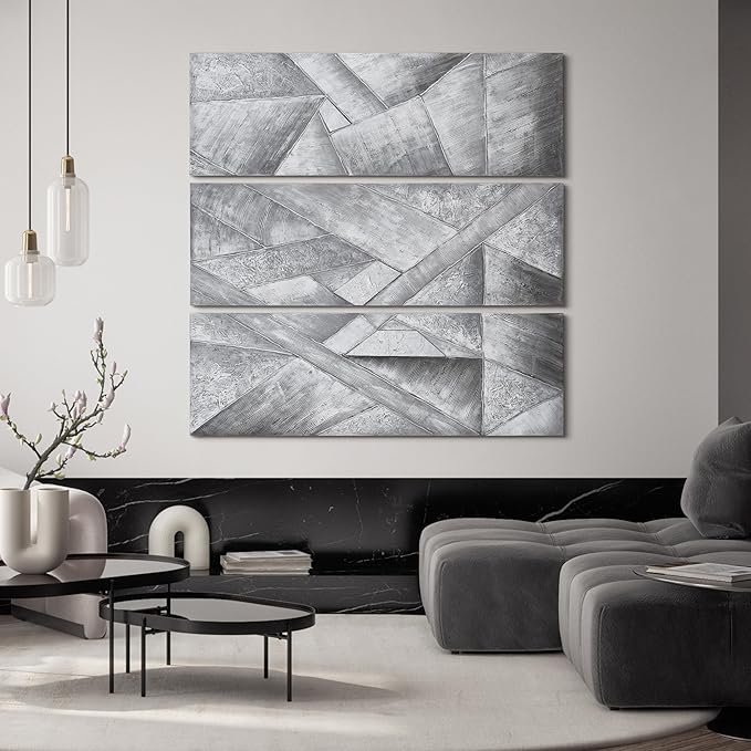 Empire Art Direct Abstract Wall Art Textured Hand Painted Canvas by Martin Edwards, Triptych, 60" x 20" each, Diamonds