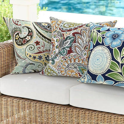 DYTXIII Pack of 2 Waterproof Outdoor Pillow with Inserts, 18x18 Square Patio Decorative Throw Pillow for Home,Sofa,Bench and Patio Furniture,Paisley Chilli