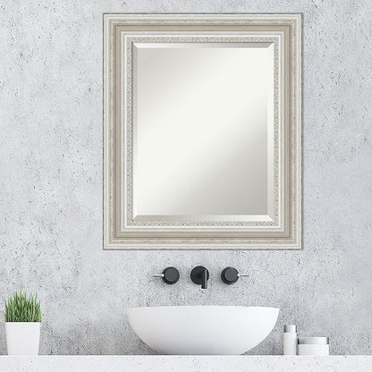 Amanti Art Silver Bathroom Mirror for Over Sink, 26x22 Parlor Silver Rectangle Vanity Mirror, Small Traditional Frame, Hangs Horizonally and Vertically, Bathroom Wall Decor, Beveled Edge