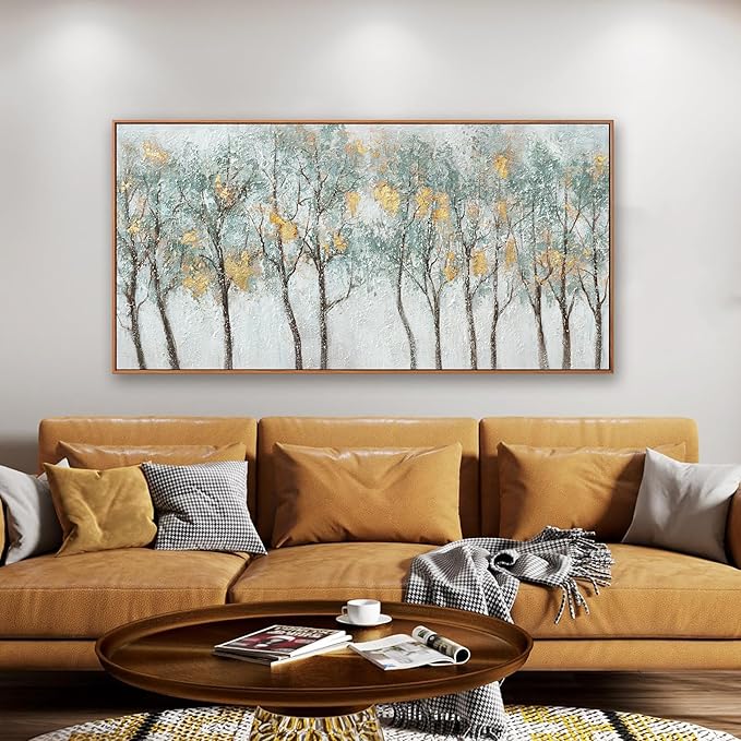 Wall Art Modern Artwork Canvas Prints Framed Picture Green Plant Forest Abstract Tree Contemporary Wall Art Bedroom Living Room Office Decoration Framed Ready To Hang 24x48 Inch