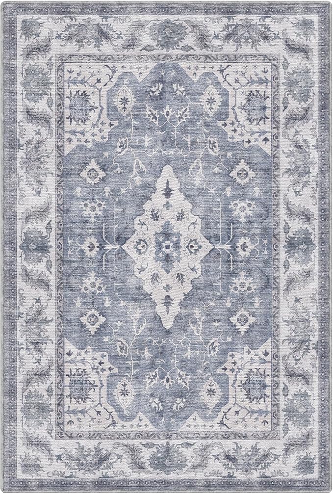 LUMI 8x12 Washable Area Rug for Living Room, Ultra Soft Stain Resistant Carpet with Non Slip Rubber Backing, Non-Shedding Low Pile Rugs for Bedroom, Dining Room, Indoor, Office