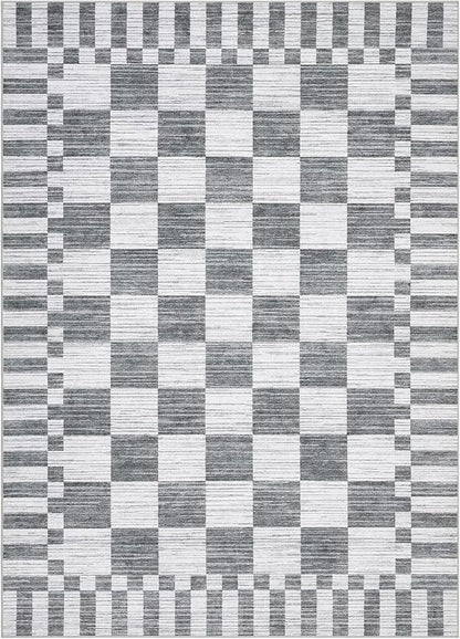 GarveeHome Grey Checkered Rug 5×7 Area Rugs for Living Room，Non-Slip Washable Rug Soft Low-Pile, Modern Farmhouse Geometric Rugs for Bedroom Dining Room
