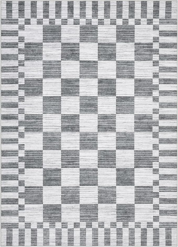 GarveeHome 2×6 Kitchen Runner Rug Non Slip,Grey Checkered Rug, Washable Runner Rug for Hallway Soft Low-Pile Geometric Modern Rugs for Entryway