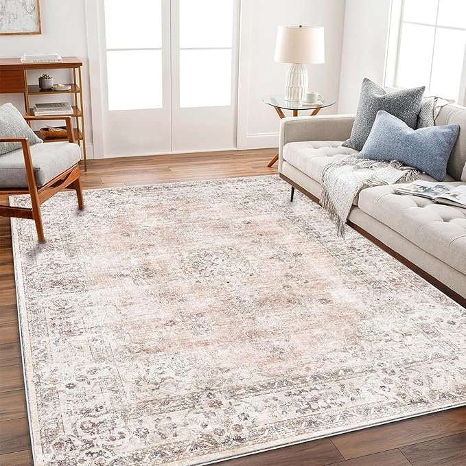 CHAMPLANT Area Rug 6'x9' Washable Vintage Traditional Floor Cover Thin Retro Kitchen Indoor Distressed Non Slip Carpet for Living Room Bedroom Dining Room