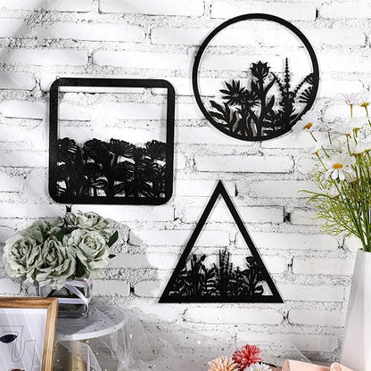 Blulu 3 Pieces Wall Art Wood Wall Pediments Sacred Boho Art Wooden Floral Decor Minimalist Floral Hanging Flower Artwork for Home Dining Room(10 Inch,Dark Black)