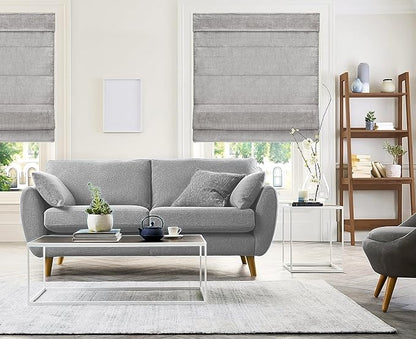 CHICOLOGY Cordless Roman Shade, Light Filtering Privacy Liner, Textured Belgian Denim Fabric, True-to-Size 34" W x 64" H, Inside/Outside/Ceiling Mount Window Treatment for Living Room Bedroom
