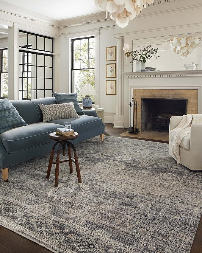 Loloi Jean Stoffer Katherine Collection KES-05 Graphite/Jade 2'-7" x 16'-0", .25" Pile Height, Runner Rug