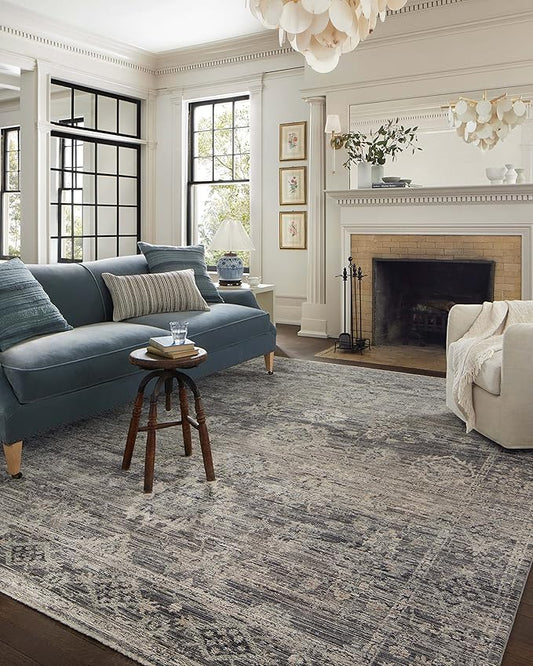 Loloi Jean Stoffer Katherine Collection KES-05 Graphite/Jade 2'-7" x 16'-0", .25" Pile Height, Runner Rug