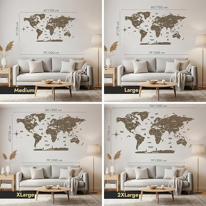 Colorfull Worlds, Multilayer 3D Wooden World Map, Travel Map States and Capitals, Wall Decor For New House, Gift For Travelers, Office Decor, Birthday Present, Living Room Decoration (2XL, Betül)