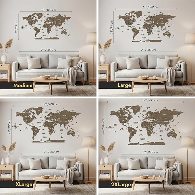 Colorfull Worlds, Multilayer 3D Wooden World Map, Travel Map States and Capitals, Wall Decor For New House, Gift For Travelers, Office Decor, Birthday Present, Living Room Decoration (L, Betül)