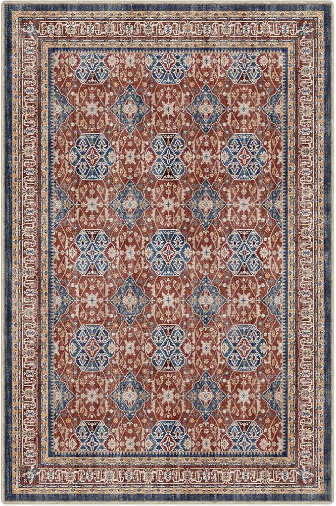 LUMI 5x8 Washable Area Rug for Living Room, Ultra Soft Stain Resistant Carpet with Non Slip Rubber Backing, Non-Shedding Low Pile Rugs for Bedroom, Dining Room, Indoor, Office