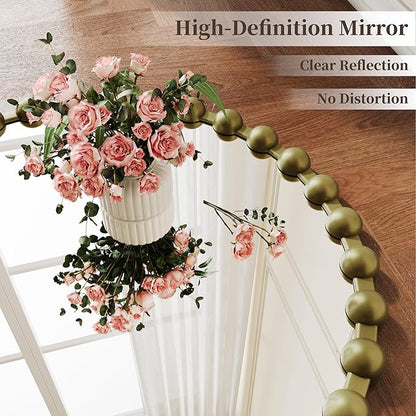 Round Mirror for Wall, 36 Inch Bronze Round Vanity Mirror with Beaded Frame, Modern Decorative Wall Mirror for Bathroom, Entryway, Bedroom, Living Room, Shatter-Proof Tempered Glass, Bronze