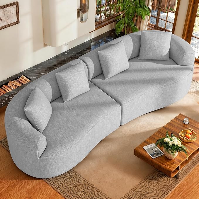 110” Modern Curved Sofa,Oversized Couch for Living Room,Cloud Couch with Boneless Couchs,Modular Sectional Sofa with Deep Seat,No Assembly Required,Light Gray