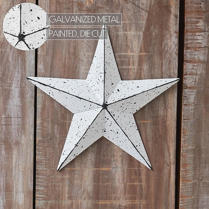 VHC Brands Patriotic Faceted Metal Star White Wall Hanging 8x8, Independence Day Decor, American Star Design, Distressed Appearance Metal Wall Hanging, Star Shape, Country, Matte White