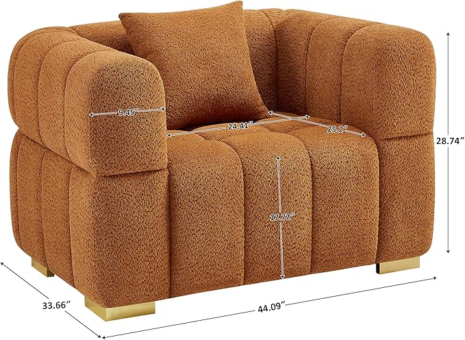 VANOMi 44.09”Oversized Accent Chair, Boucle Armchair with Deep Seat, Comfy Reading Chair for Living Room, Bedroom, Office, Apartment, Curry (1 Piece)