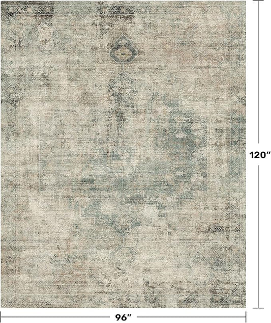 Hazo Haus 8x10 Farmhouse Rugs for Living Room - Moss Green Brown Large Area Rug for Bedroom, Dining Room, Home Office, Soft Washable & Stain Resistance