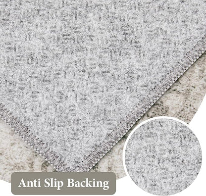 Area Rug 9x12 Vintage Rug: Large Washable Indoor Medallion Rugs Low Pile Distressed Floor Carpet Retro Accent Rug for Living Room Bedroom Kitchen Dining Table Home Office(Distressed Taupe, 9'x12')