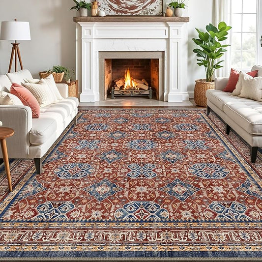 LUMI 5x8 Washable Area Rug for Living Room, Ultra Soft Stain Resistant Carpet with Non Slip Rubber Backing, Non-Shedding Low Pile Rugs for Bedroom, Dining Room, Indoor, Office