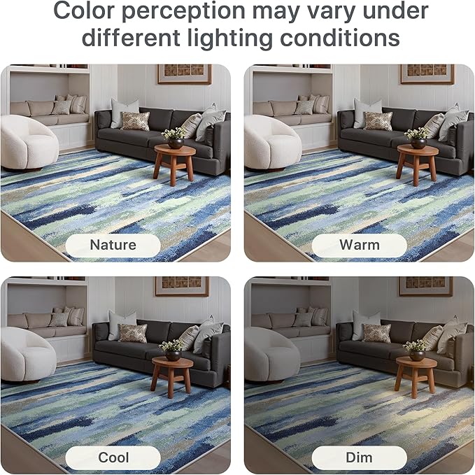 GENIMO 5X7 Washable Modern Area Rugs for Living Room, Non-Slip Low Pile Chenille Print Rug, Soft Rugs for Bedroom Dining Room Home Office, Sage & Tide
