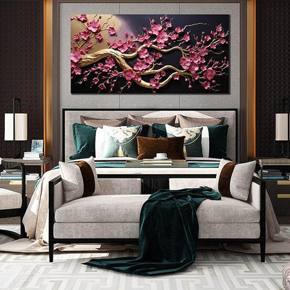 Ouzzlie Pink Wall Art for Living Room Large Plum Blossom Tree Picture Wall Decor Flower Canvas Art Print Black Artwork for Bedroom Office 29" x 59"