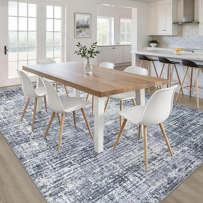 6x9 Area Rugs Living Room: Washable Large Neutral Navy Rug Abstract Soft Modern Stain Resistant Indoor Floor Non-Slip Carpet for Bedroom Nursery Kids Office Playroom Dining Room Under Table Home