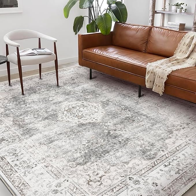 CHAMPLANT Washable Area Rug 9'x12' Retro Boho Design Non-Shedding Easy Care Ideal for High Traffic Areas in Living Room Bedroom Office Coffee Table Kitchen Large Carpet