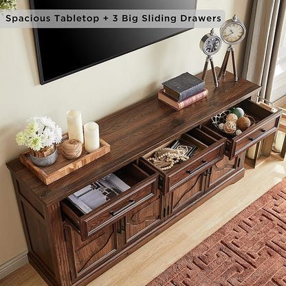 JXQTLINGMU TV Stand for TVs Up to 75", 66" Wide Entertainment Center with 4 Door & 3 Drawers, Media Console Table for Living Room, Brown