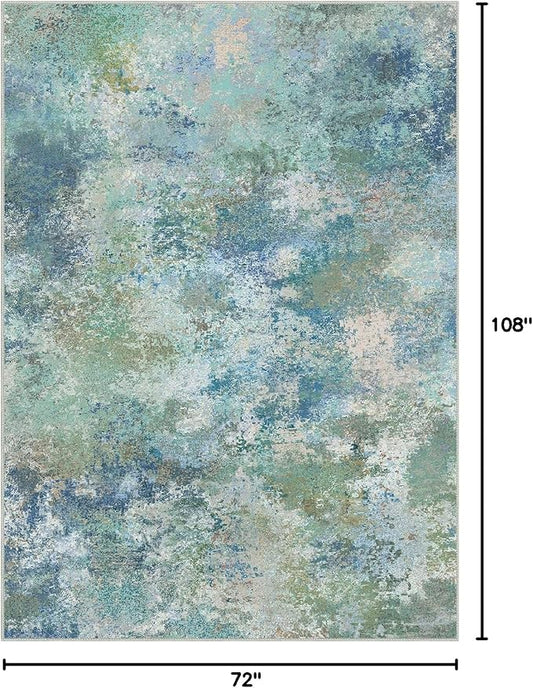 GENIMO Washable Rugs 6x9 Area Rugs for Living Room Bedroom, Modern Lightweight Rug Ultra Soft Indoor Area Rugs 6x9 for Dining Room, Low Pile Carpet with Non Slip Backing, Blue Green