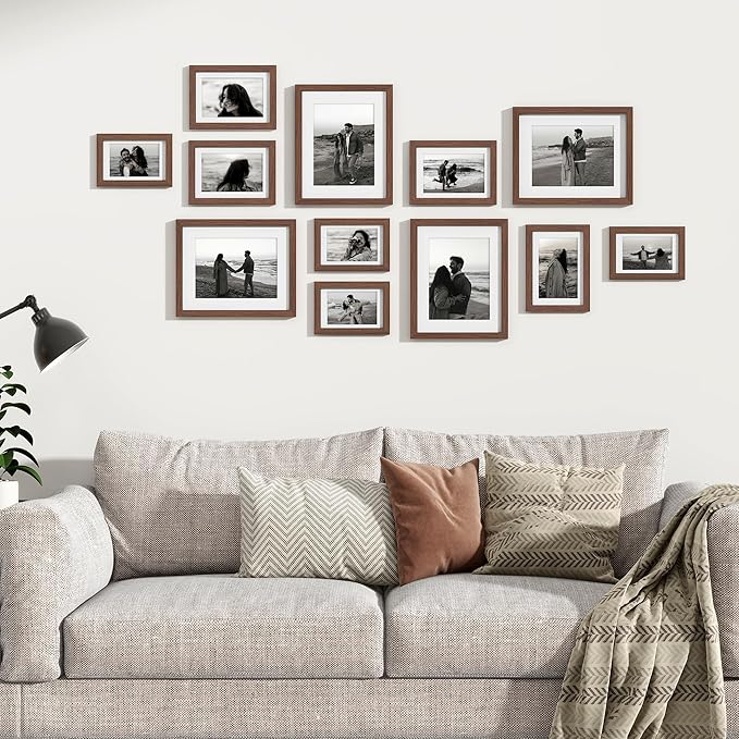 Venusmiles 12 Pack Picture Frames Collage Wall Decor, Gallery Frame Set for Wall Mounting or Tabletop Display, Multi Sizes Including 4pcs 8x10, 4pcs 5x7, 4pcs 4x6, Walnut