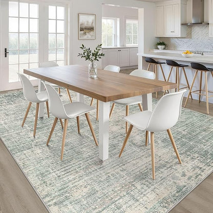 7x9 Area Rug Living Room: Washable Large Neutral Green Rugs Abstract Soft Modern Stain Resistant Indoor Floor Non-Slip Carpet for Bedroom Nursery Kids Office Playroom Dining Room Under Table Home