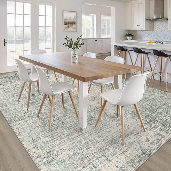 5x7 Area Rugs Living Room: Washable Large Neutral Green Rug Abstract Soft Modern Stain Resistant Indoor Floor Non-Slip Carpet for Bedroom Nursery Kids Office Playroom Dining Room Under Table Home