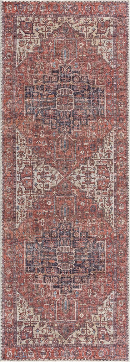Bloom Rugs Washable 10 ft Runner - Red/Orange/Beige Traditional Runner for Entryway, Hallway, Bathroom, and Kitchen - Exact Size: 2.5' x 10'