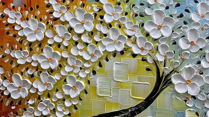 YaSheng Art - Handmade Wall Art 3D Texture Colorful Flowers Oil Painting ，Modern Abstract Canvas Wall Art，Bedroom Wall Decor Home,Wall Art for Living Room,Framed Wall Art Pictures 48 by 24 inch