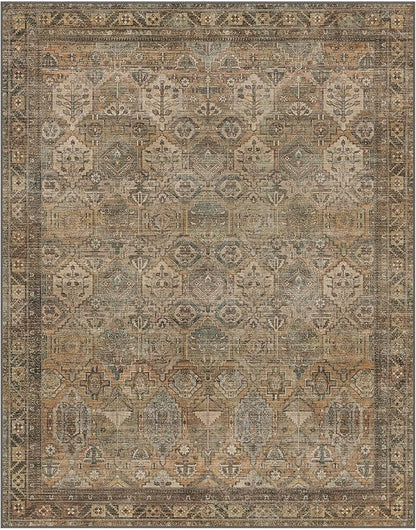 GENIMO 4x6 Area Rugs for Living Room, Machine Washable Non Slip Vintage Rugs, Low Pile Lightweight Chenille Print Rug for Bedroom, Dining Room, Home Office, Warm Taupe