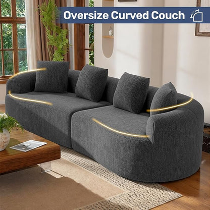 110” Modern Curved Sofa,Oversized Couch for Living Room,Cloud Couch with Boneless Couchs,Modular Sectional Sofa with Deep Seat,No Assembly Required,Black